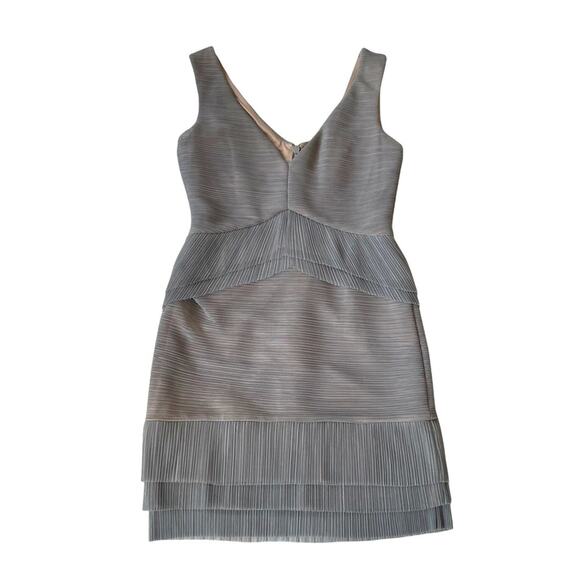 BCBGMaxAzria Sven Peplum Micropleat Mini Dress Cocktail Party M Grey Smoke NWOT - Picture 6 of 10